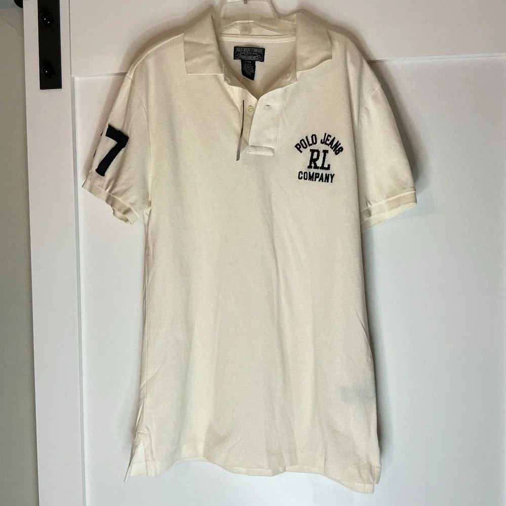 Vintage‎ Polo Ralph Lauren Embroidered Polo Shirt White Navy Men's Sz Small NWT